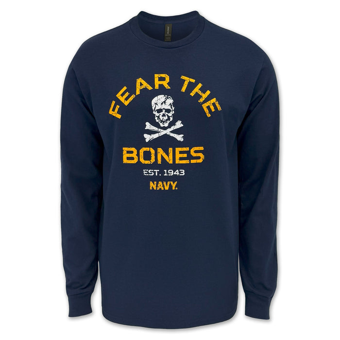 Navy Fear The Bones Long Sleeve T-Shirt (Navy)