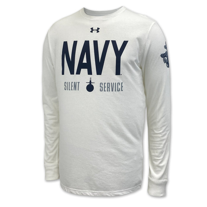 Navy Under Armour Silent Service Tech Long Sleeve T-Shirt (White)