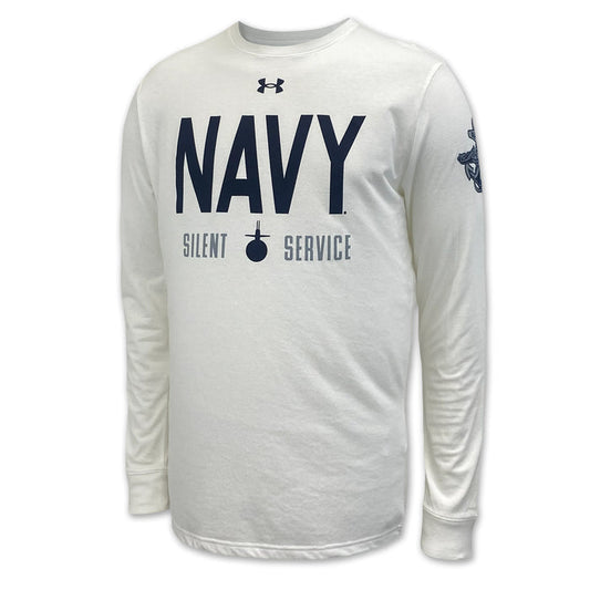 Navy Under Armour Silent Service Tech Long Sleeve T-Shirt (White)