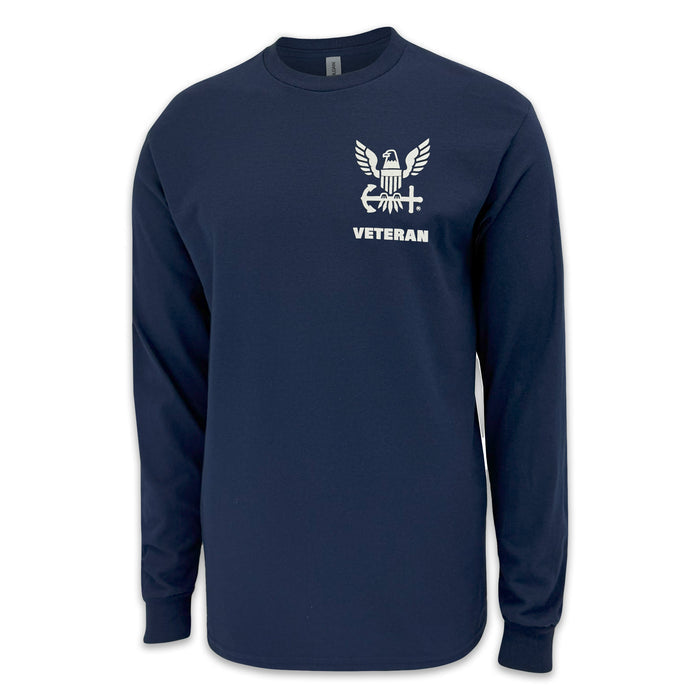 Navy Veteran Flag Long Sleeve T-Shirt (Navy)