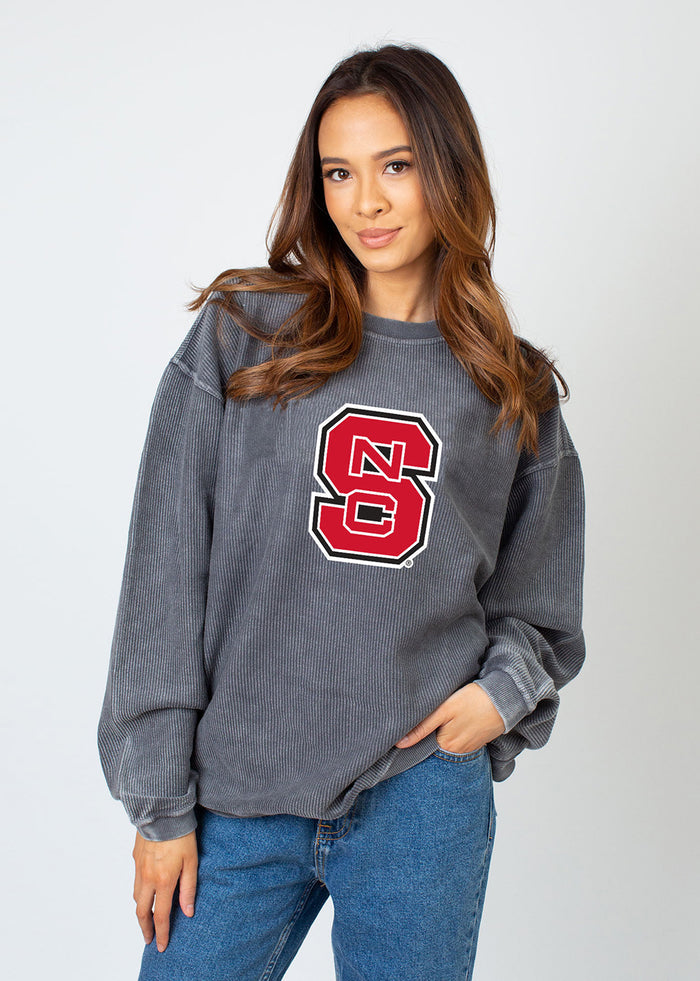 NC State Wolfpack Unisex Charcoal Oversized Premium cotton corded fleece Sweatshirt with Super soft hand feel, vintage wash and ribbed crew neckline, cuffs, and hemline
