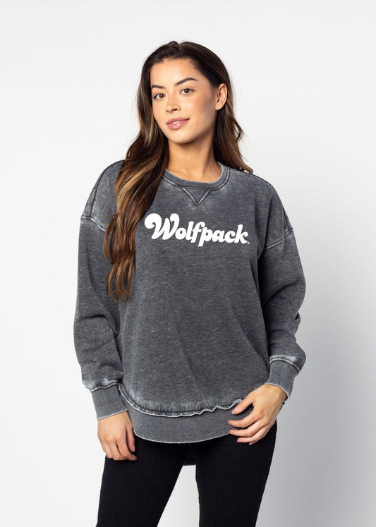 NC State Wolfpack Women's Charcoal Burnout Campus Pullover