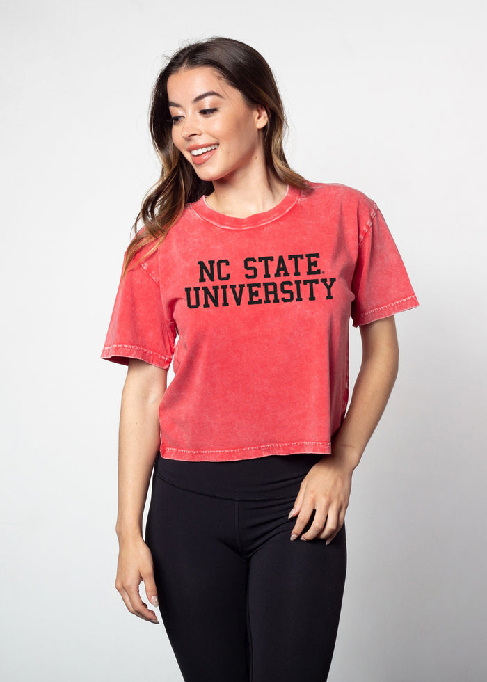 NC State Wolfpack Women's Cardinal Relaxed, boxy Mineral wash T-Shirt with Crew neck and short sleeves