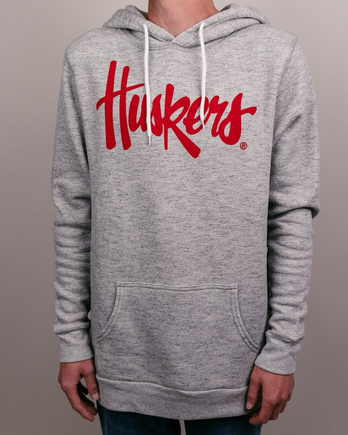 Athletic Grey Nebraska Huskers Script Vintage Hoodie Sweatshirt Front