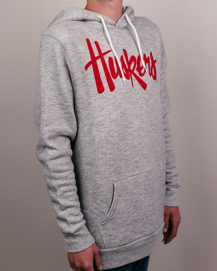 Athletic Grey Nebraska Huskers Script Vintage Hoodie Sweatshirt Side