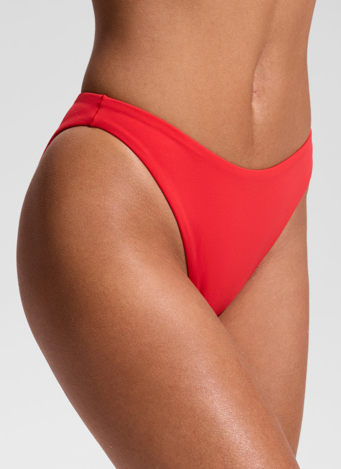 CRZ YOGA Women's Nexfeel Double Lined Low Rise Cheeky Bikini Bottoms Deep Red