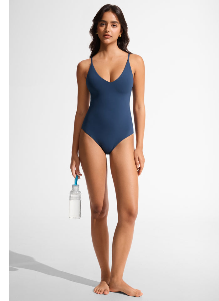 CRZ YOGA Women's Swimwear Nexfeel V Neck One Piece Swimsuits Insignia Blue