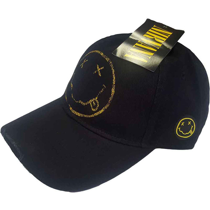 NIRVANA - HAPPY FACE - Baseball Cap Black (Distressed)