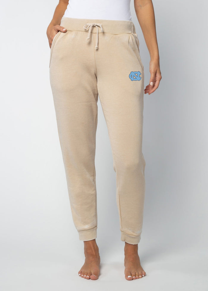 North Carolina Tar Heels Women's Oatmeal Mid-rise, slim fit, tapered leg Burnout fleece Joggers with Drawstring waistband, side pockets and tapered legs with rub cuffs