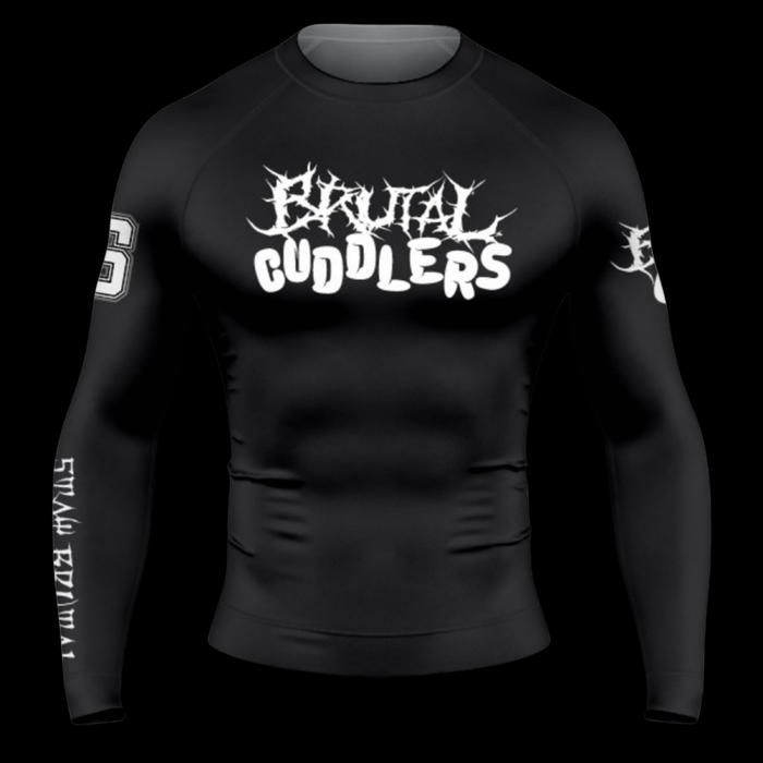 Brutal Cuddlers long sleeve BJJ rashguard front view for no gi grappling