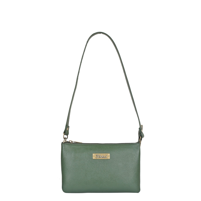 Women's olive green leather crossbody sling bag for work, travel, and daily use