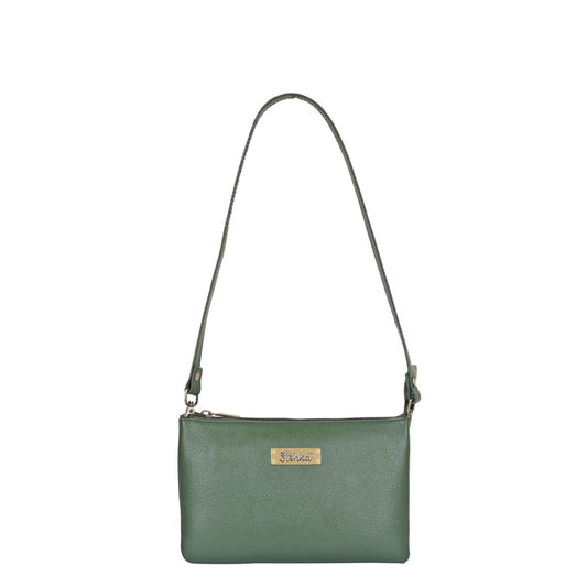 Women's olive green leather crossbody sling bag for work, travel, and daily use