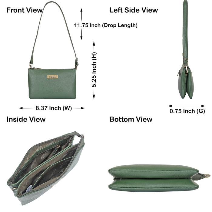 Women's olive green leather crossbody sling bag for work, travel, and daily use-infographic image