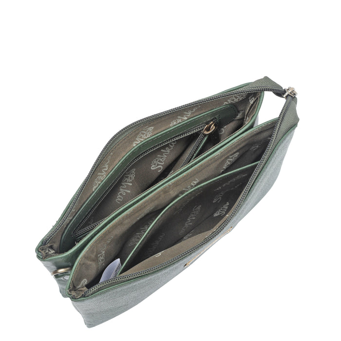 Women's olive green leather crossbody sling bag for work, travel, and daily use-inner view
