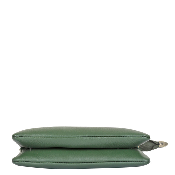 Women's olive green leather crossbody sling bag for work, travel, and daily use-bottom view