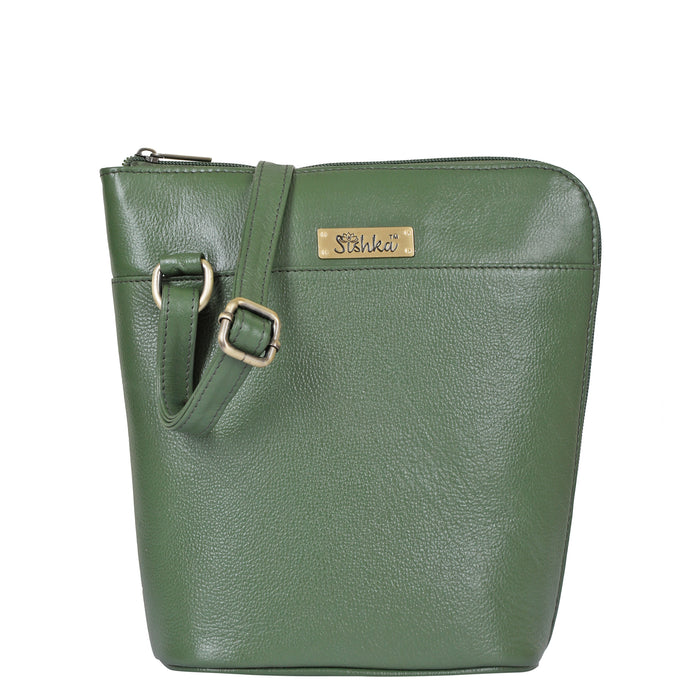 Women's olive green leather crossbody shoulder sling bag for work, travel, and daily use