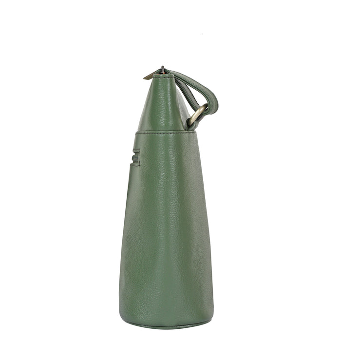 Women's olive green leather crossbody shoulder sling bag for work, travel, and daily use-side view