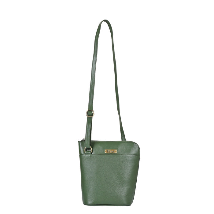 Women's olive green leather crossbody shoulder sling bag for work, travel, and daily use-full front view