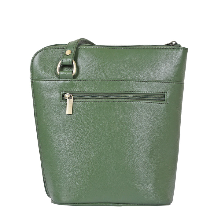 Women's olive green leather crossbody shoulder sling bag for work, travel, and daily use-back view