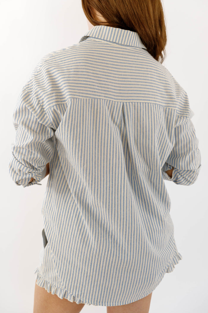 Cotton Blue and White Striped Button Down- Casual Matching Striped Set- Illa Illa Striped Set