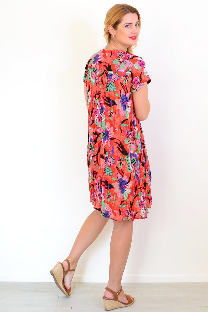 Orange Nicola dress tunic with cap sleeves by One Summer, featuring a relaxed fit and lightweight fabric.
