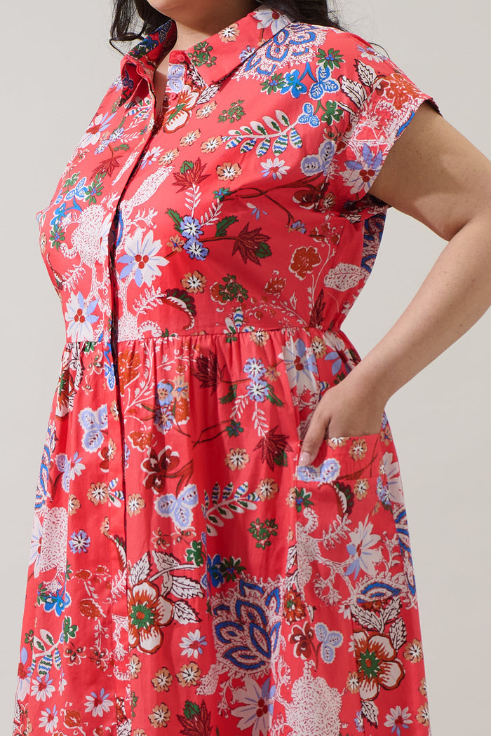 Oreanna Floral Grenola Button Up Midi Dress Curve