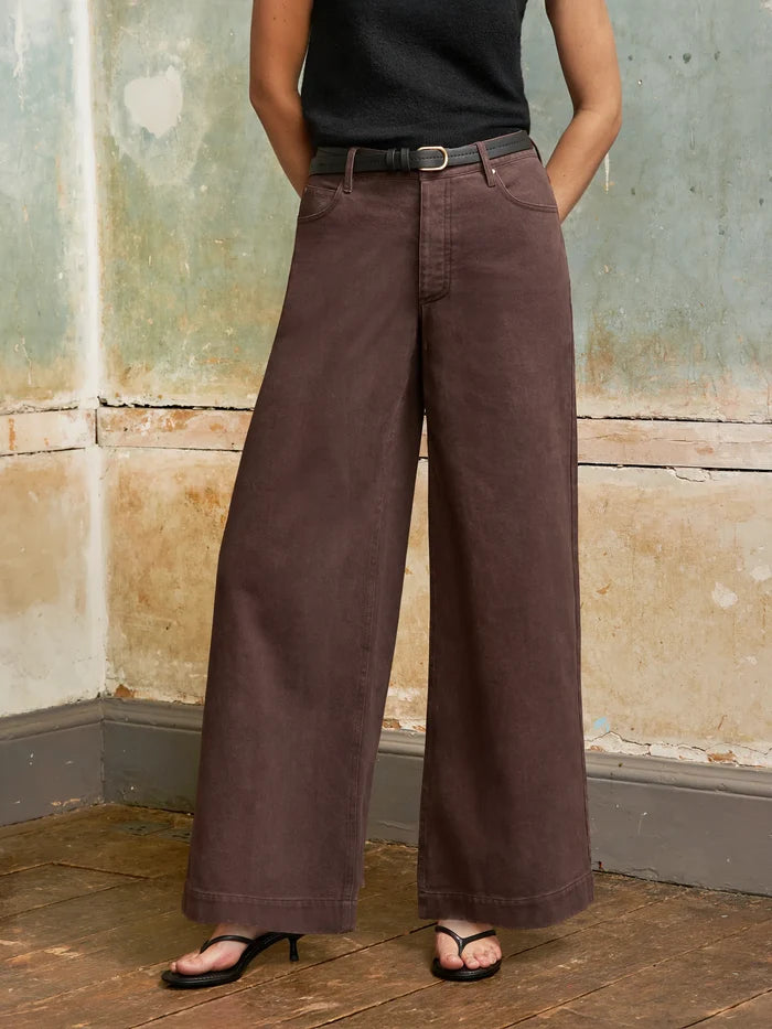 Petite Chocolate High-Rise Wide-Leg Jeans