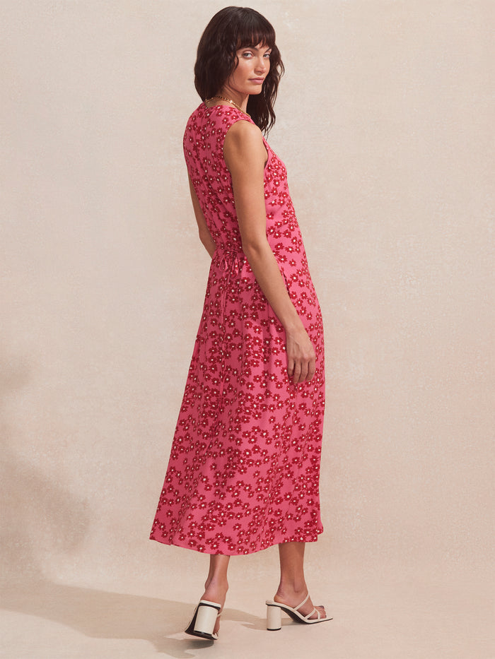 Petite Pink Floral Button-Front Dress