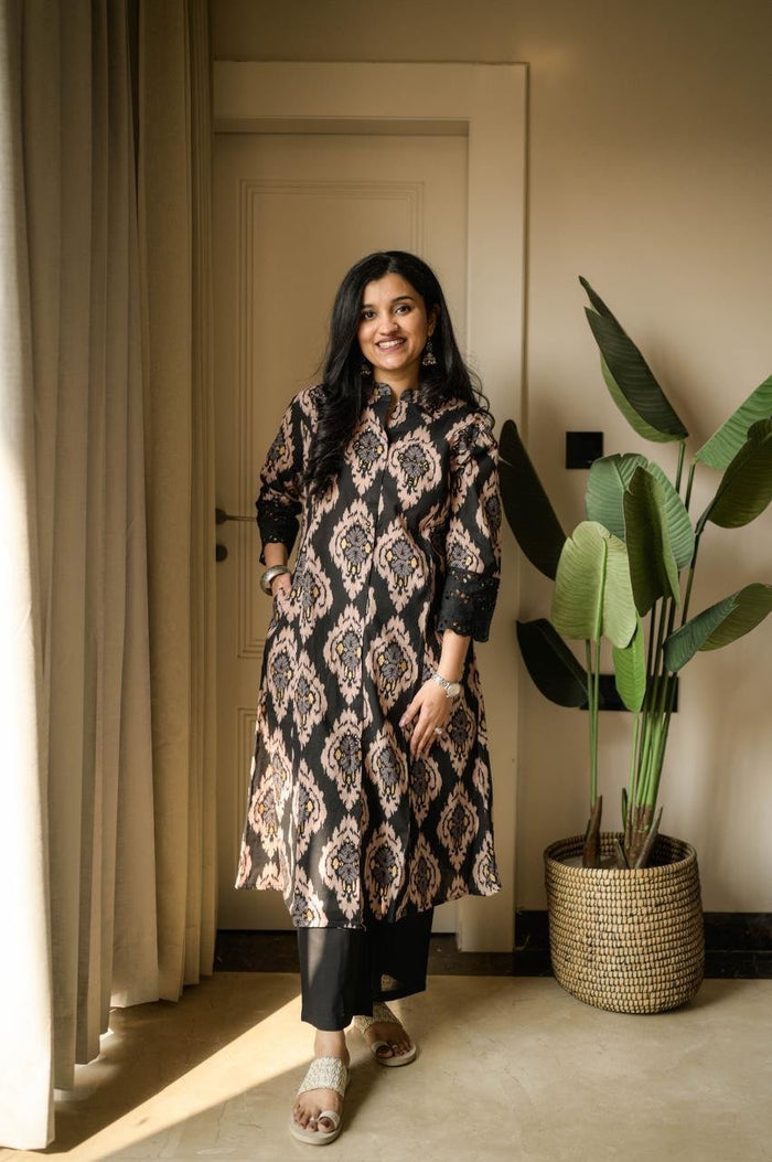 Pia Fancy A-line Cotton Set- Black