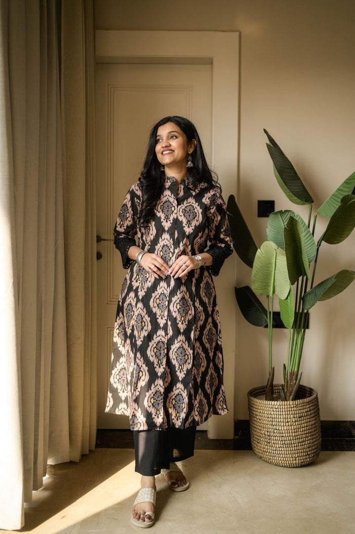 Pia Fancy A-line Cotton Set- Black