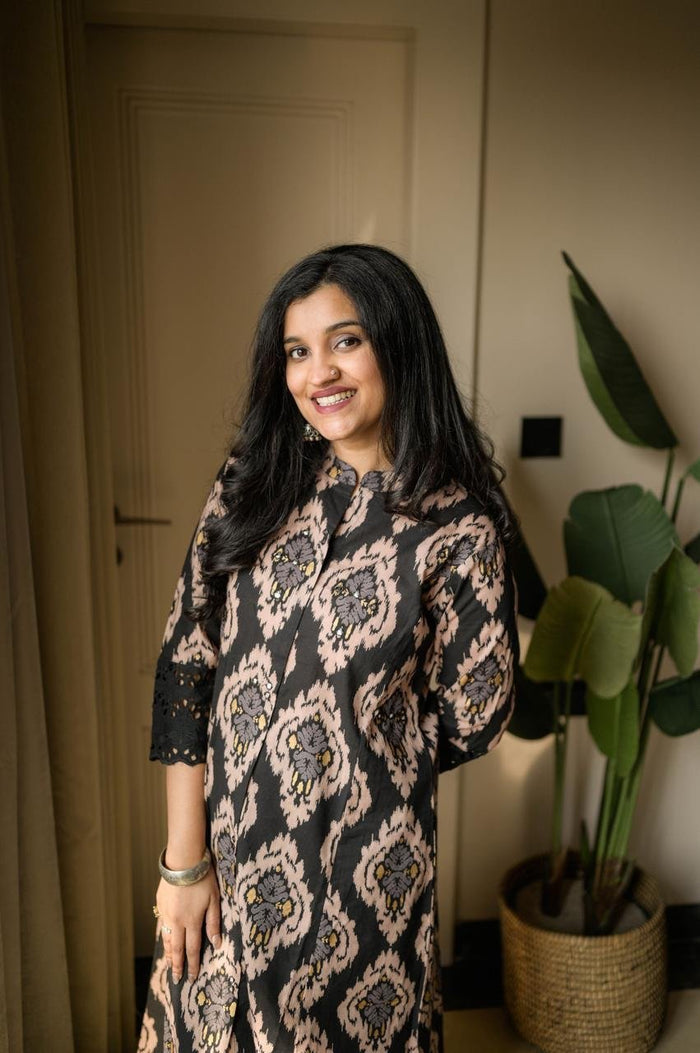 Pia Fancy A-line Cotton Set- Black