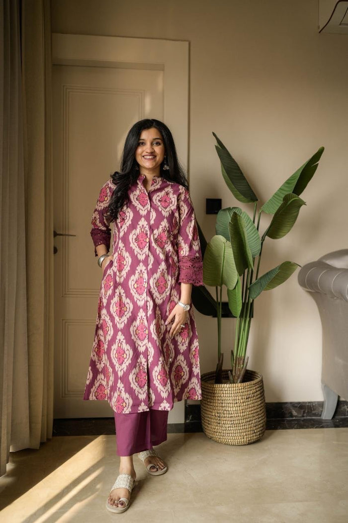 Pia Fancy A-line Cotton Set- Pink