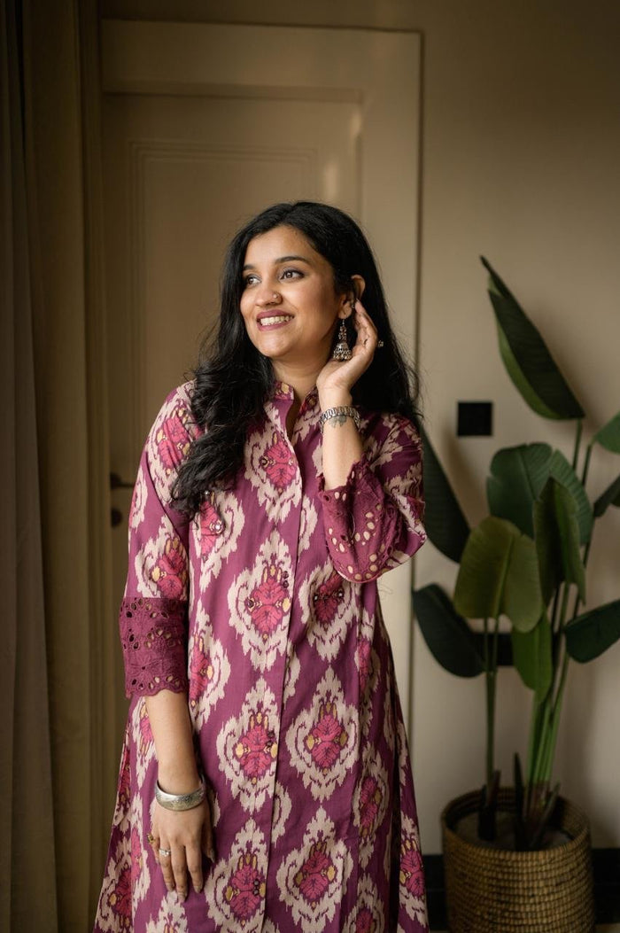 Pia Fancy A-line Cotton Set- Pink
