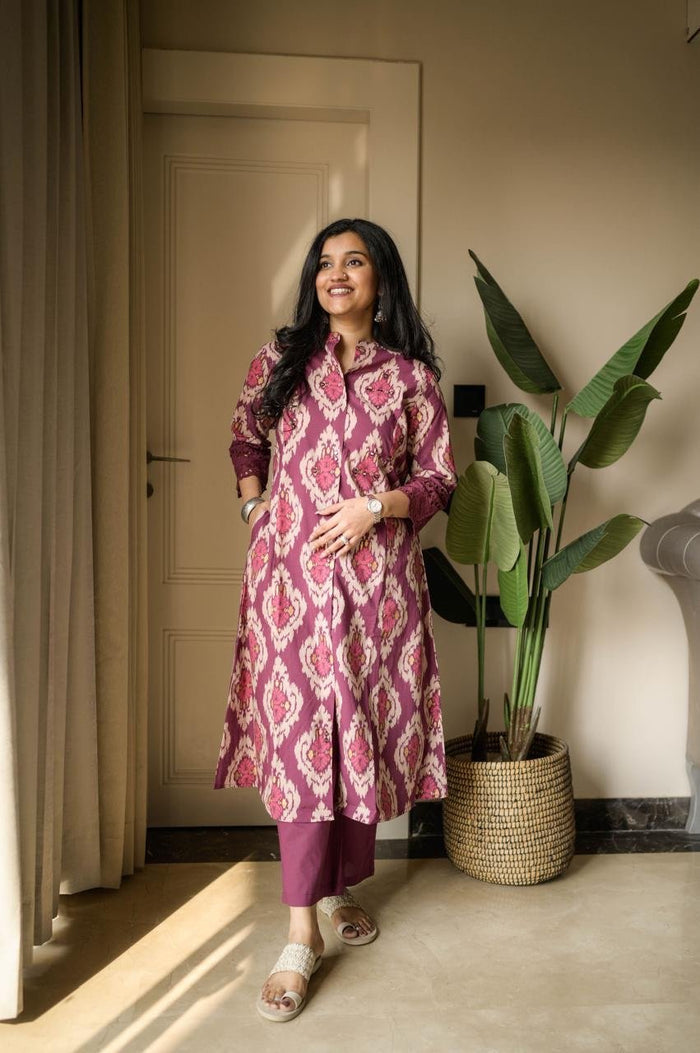 Pia Fancy A-line Cotton Set- Pink