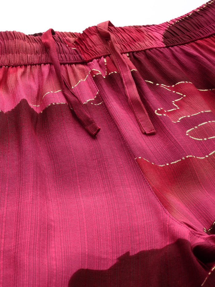 Pink Abstract Printed Co-Ords, Pink Color, Short Kurta and Pant set, 3/4th Sleeve
