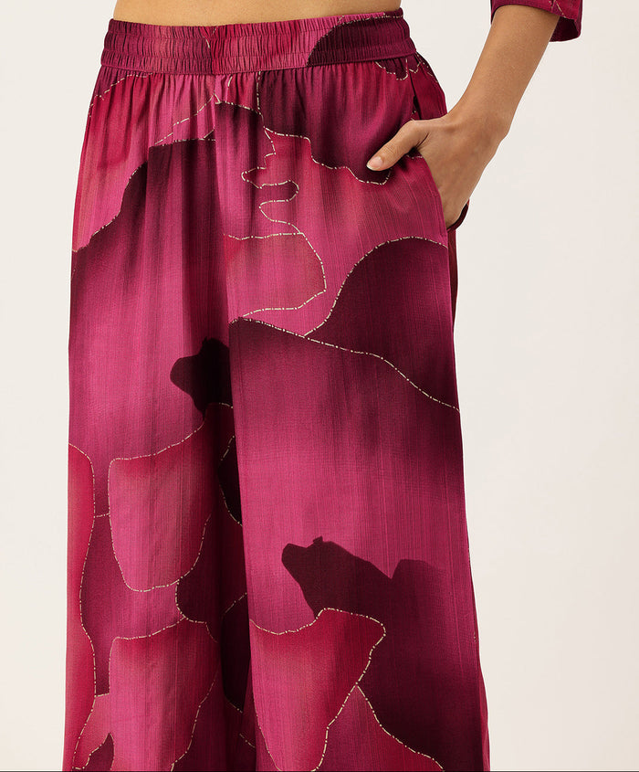 Pink Abstract Printed Co-Ords, Pink Color, Short Kurta and Pant set, 3/4th Sleeve