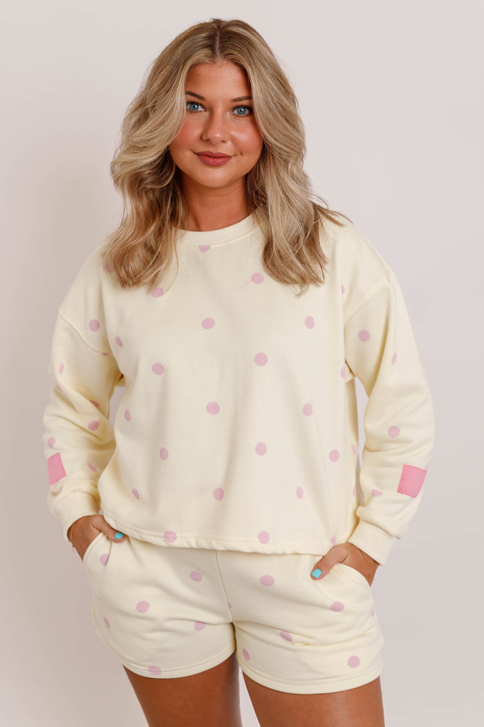 Soft Polka Dot Lounge Top- Women's Pink Polkadot Loungewear- 
Veveret Matching Set