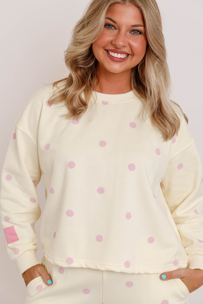 Soft Polka Dot Lounge Top- Women's Pink Polkadot Loungewear- 
Veveret Matching Set