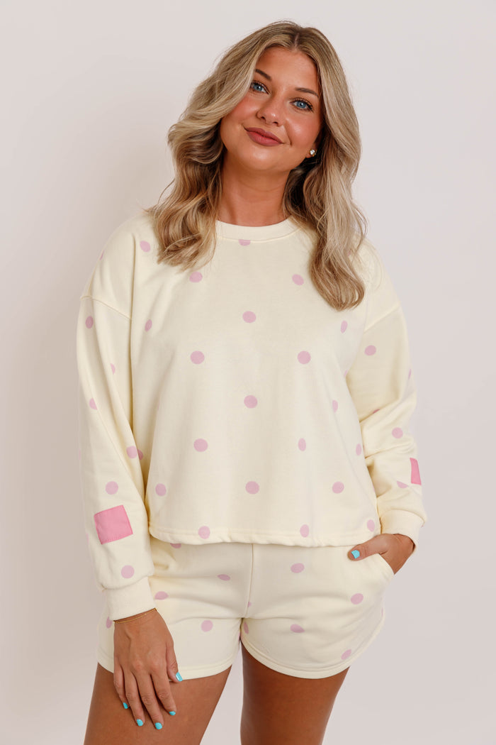 Soft Polka Dot Lounge Top- Women's Pink Polkadot Loungewear- 
Veveret Matching Set