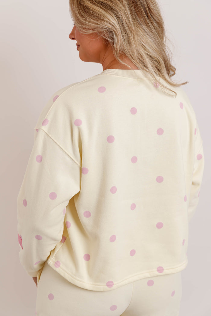 Soft Polka Dot Lounge Top- Women's Pink Polkadot Loungewear- 
Veveret Matching Set
