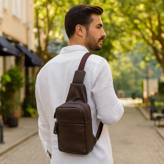 Brown Genuine Leather Fanny Pack for Men and Women for Travel and Everyday Use-model view