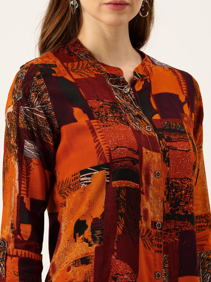 Printed Mandarin Collar Co-Ords