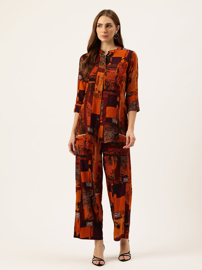 Printed Mandarin Collar Co-Ords