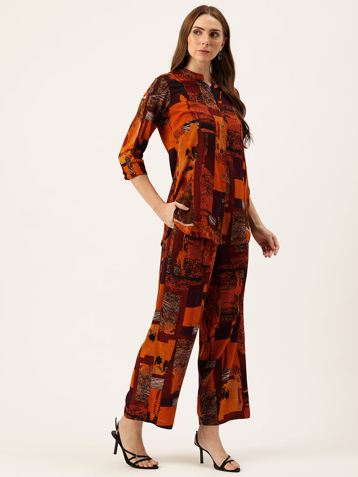 Printed Mandarin Collar Co-Ords