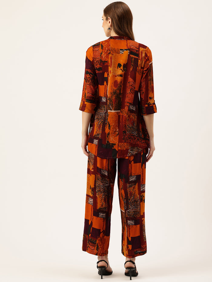 Printed Mandarin Collar Co-Ords