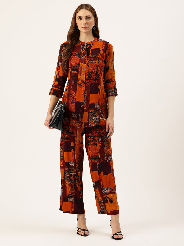 Printed Mandarin Collar Co-Ords