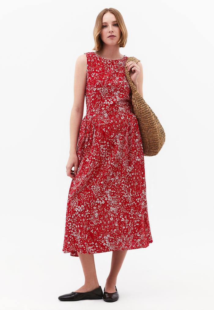 Printed Ruched Midi Dress - FLORAL PRINT