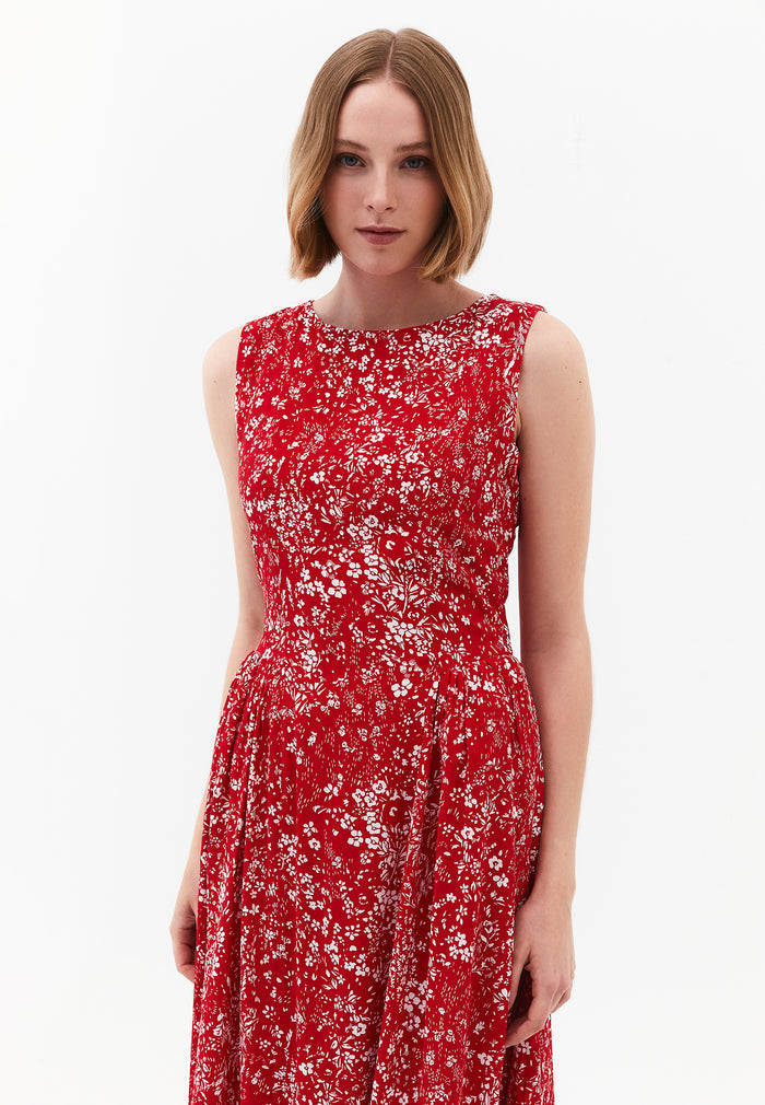 Printed Ruched Midi Dress - FLORAL PRINT