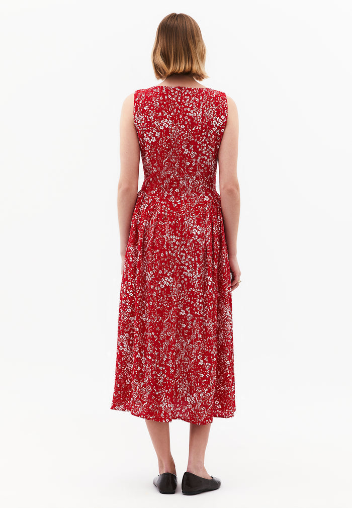Printed Ruched Midi Dress - FLORAL PRINT