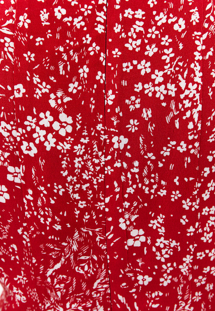 Printed Ruched Midi Dress - FLORAL PRINT
